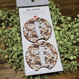 Cowhide with White Cross Car Coasters